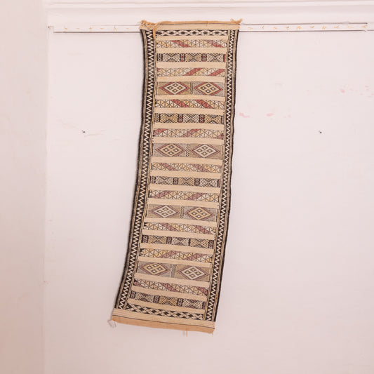 Ivory Tribal Wool Corridor Runner - Subtle Geometric Berber Elegance