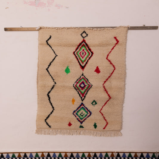 Small Azilal Moroccan Rug - 80% Wool 20% Cotton - Handwoven Berber Tribal Diamonds - Wall Hanging or Entryway Accent