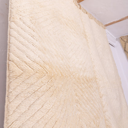 Handmade Mrirt Rug – 100% Wool Moroccan Berber Carpet – Cream Textured Geometric Wool Rug – Luxury Minimalist & Modern Home Decor