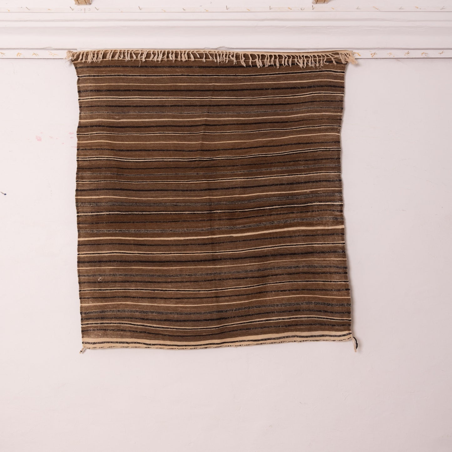 Vintage Moroccan Handwoven Wool Blanket | Striped Berber Kilim | Authentic Nomadic Textile ; 5,91 ft / 4,10 ft