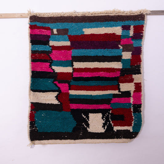 Colorful Boujad Rug – New Moroccan Wool Rug – Abstract Berber Wall Art – Teal, Fuchsia, Cream & Black – Boho Handmade Home Decor