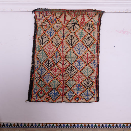 Vintage Moroccan Azilal Rug - Colorful Tribal Diamond Lattice with Abstract Tree Motifs