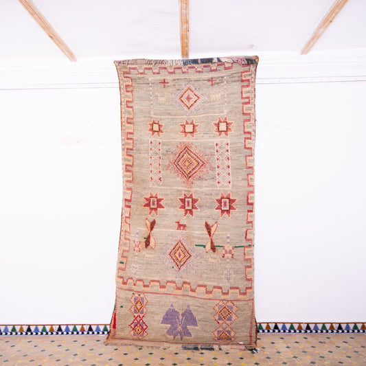 Vintage Bjaad Moroccan Rug – Handwoven Wool Berber Carpet with Tribal Motifs & Geometric Symbols – Authentic Boho Chic Home Decor