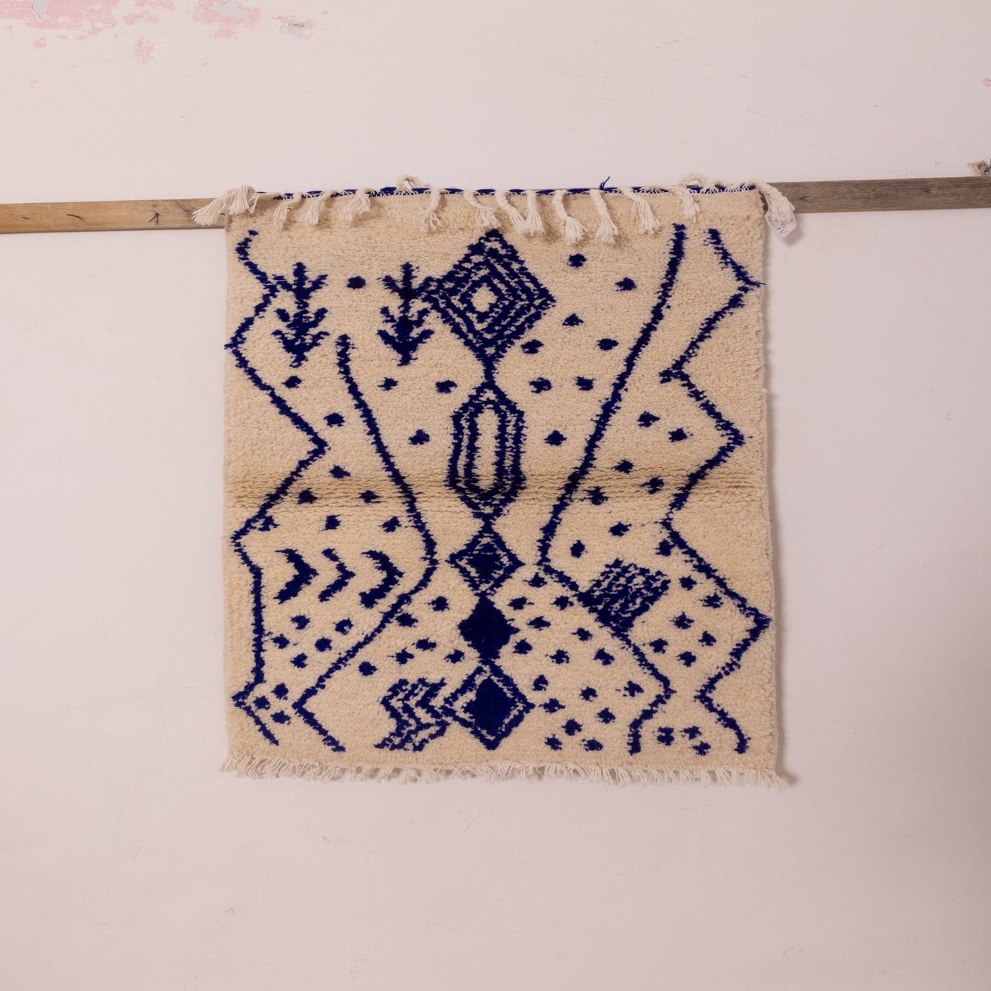 New Handmade Azilal Wool Rug - Blue Geometric & Diamond Pattern - Modern Moroccan Decor