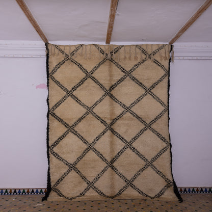 Handmade Moroccan Beni Ourain Rug | Authentic Berber Wool Carpet | Timeless Diamond Lattice Design ; 11,15 ft / 6,56 ft