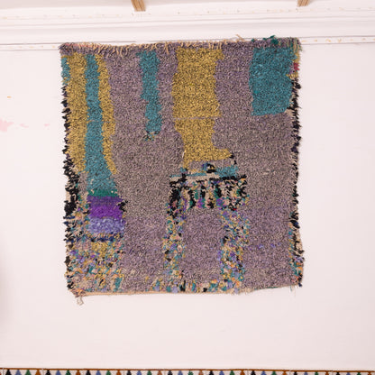 Vintage Moroccan Boucherouite Rug – Handmade Bohemian Berber Carpet with Abstract Design