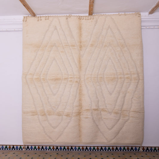 Handmade Mrirt Rug – 100% Wool Moroccan Berber Carpet – Cream Textured Diamond Wool Rug – Luxury Minimalist & Modern Home Decor