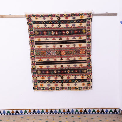 Handwoven Akhnif Moroccan Rug – Authentic Berber Flatweave ; 5,25 ft / 3,12 ft