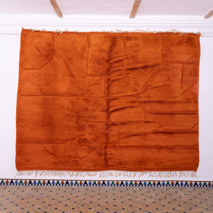 Handwoven Moroccan Mrirt Rug – Luxurious High-Pile Wool Berber Carpet in Terracotta Orange with Geometric Design