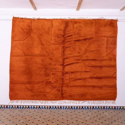 Handwoven Moroccan Mrirt Rug – Luxurious High-Pile Wool Berber Carpet in Terracotta Orange with Geometric Design