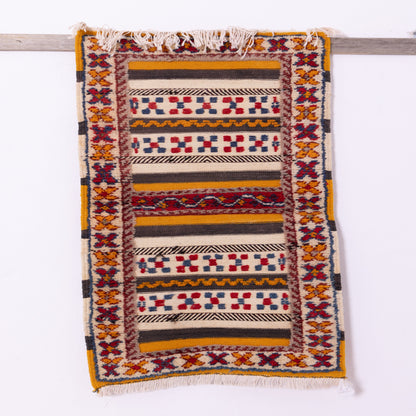 Handwoven Moroccan Akhnif Rug – Tribal Wool & Cotton Tapestry ; 3,61 ft / 1,97 ft