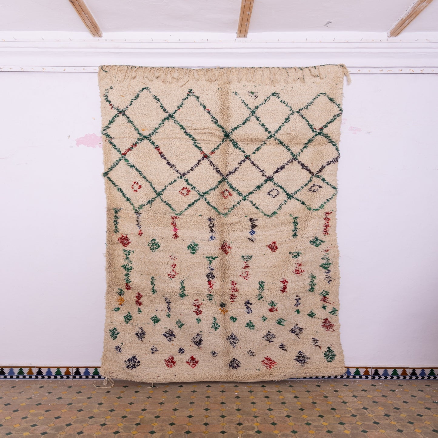 Handwoven Vintage Moroccan Boucherouite Rug – Vibrant Berber Wool & Cotton Carpet ; 10,01 ft  / 5,91 ft