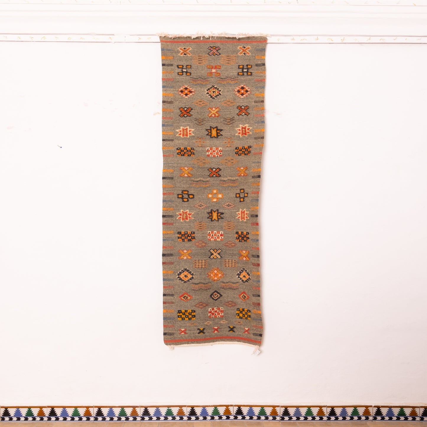 Moroccan Corridor Rug - Handwoven Berber Runner - Earthy Geometric Charm