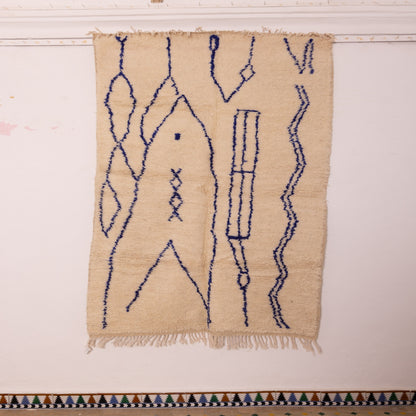 Minimalist Azilal Rug in Blue - Handwoven Moroccan Wool & Cotton Carpet - Boho Modern Tribal Wall Hanging or Mat