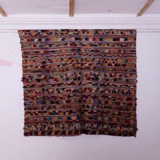 Vintage Moroccan Boujaad Rug – Handwoven Berber Carpet – Colorful Striped Boucherouite Design