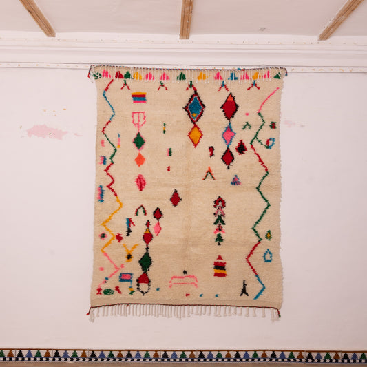 Modern Azilal Rug - Handmade Moroccan Wool & Cotton Carpet - Colorful Abstract Boho Decor - Berber Tribal Art