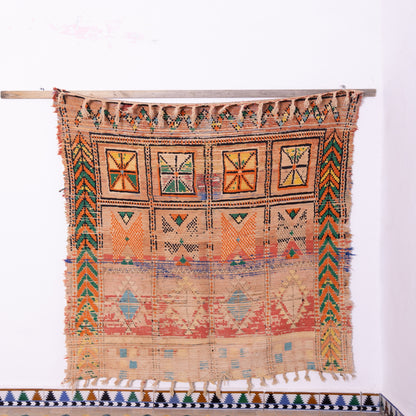 Vintage Moroccan Handwoven Kilim Rug – Unique Berber Geometric Tapestry in Earthy Tones