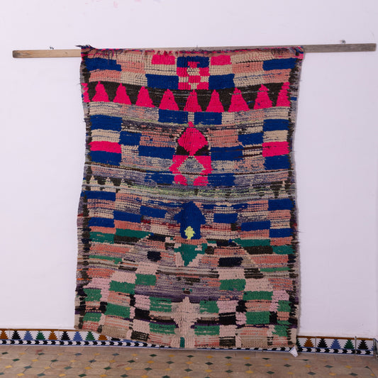 Vintage Boujad Rug – Moroccan Berber Handmade Wool Carpet, Geometric Tribal Patterns, Colorful Bohemian Boho Decor