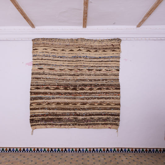 Vintage Moroccan Boucherouite Rug – Handwoven Berber Carpet – Striped Wool & Fabric Rug – Boho & Eclectic Home Decor – Unique Moroccan Rug