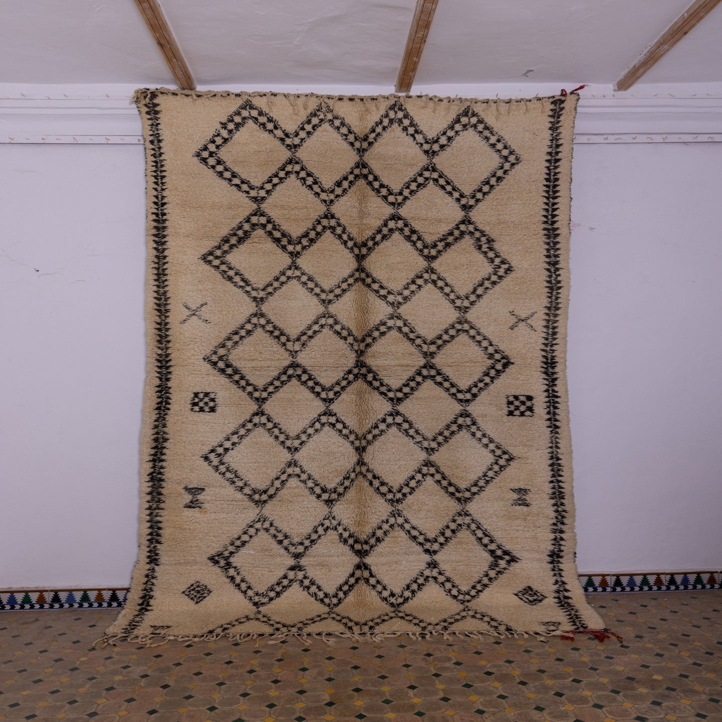 Authentic Vintage Beni Ourain Moroccan Rug | Handwoven Wool Berber Carpet ; 11,81 ft / 6,89 ft