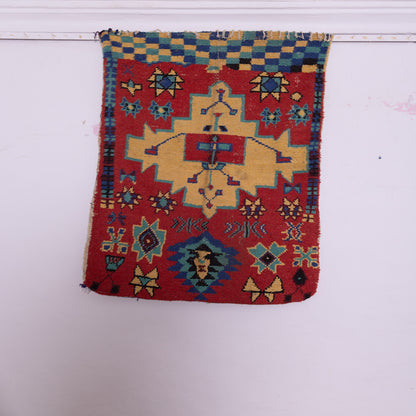 Bold Vintage Moroccan Taznakht Rug - Red Field with Tribal Medallions & Geometric Symbols