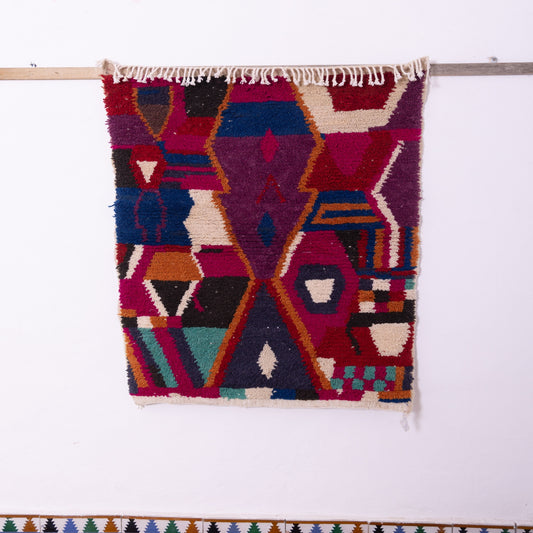 Geometric Boujad Rug – New Moroccan Wool Rug – Tribal Diamond Pattern – Handmade Berber Wall Hanging – Purple, Fuchsia & Teal Accent Decor