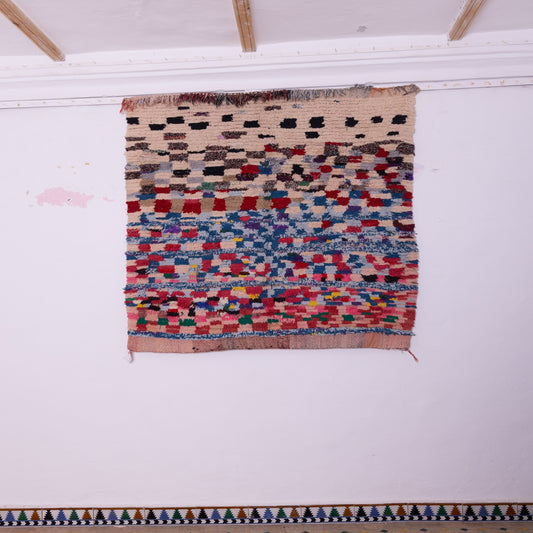 Vintage Moroccan Boucherouite Rug – Handmade Colorful Berber Carpet – Eclectic Wool & Cotton Area Rug