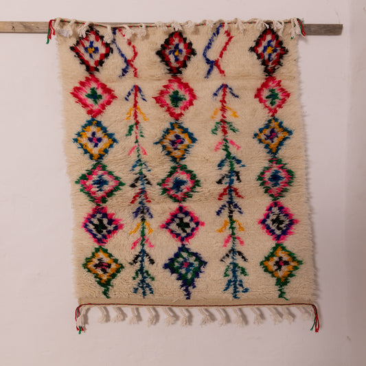 Colorful Azilal Rug - Small Handmade Moroccan Rug - 80% Wool, 20% Cotton - Boho Geometric Wall Hanging