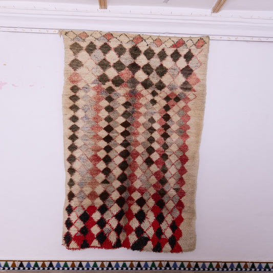 Cascade of Diamonds" Vintage Moroccan Rug - Handwoven Wool in Red, Earth & Ivory Tones