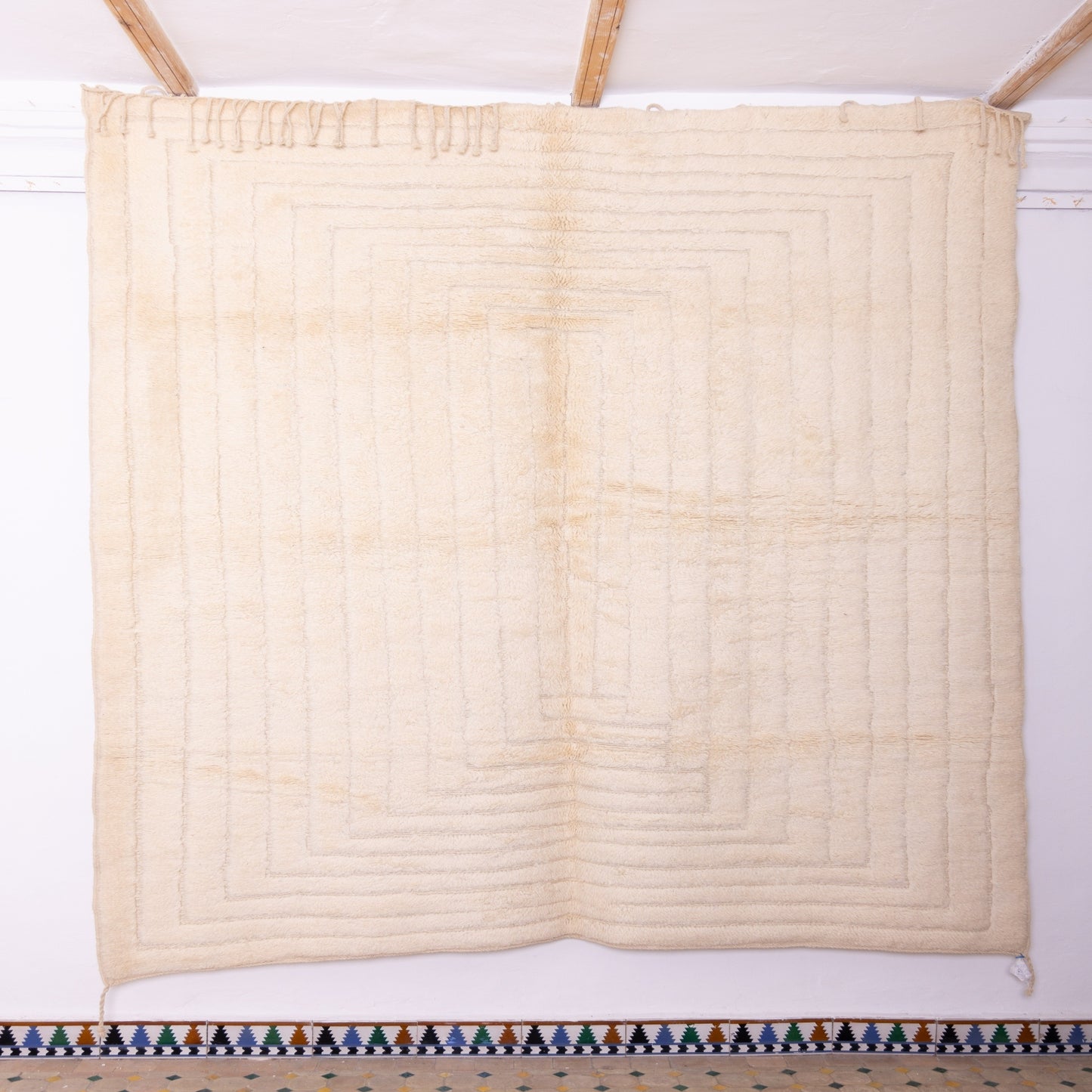 Handmade Mrirt Rug – 100% Wool Moroccan Berber Carpet – Cream Textured Geometric Wool Rug – Luxury Minimalist & Modern Home Decor