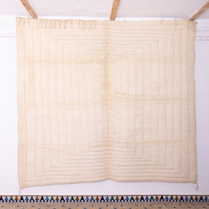 Handmade Mrirt Rug – 100% Wool Moroccan Berber Carpet – Cream Textured Geometric Wool Rug – Luxury Minimalist & Modern Home Decor