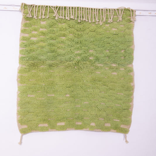 Handwoven Moroccan Wool Rug – Vibrant Green Boucherouite – Unique Artisan Boho Rug – Eco-Friendly Wool Carpet