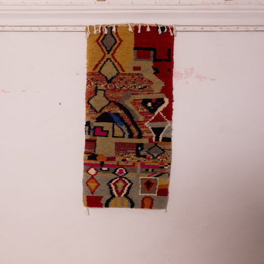 Vintage Moroccan Corridor Runner Rug - Handwoven Wool Carpet - Bold Geometric Pattern