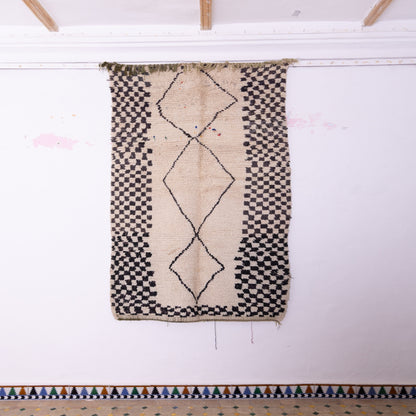 Vintage Azilal Rug - Handwoven Moroccan Berber Wool Rug - Checkerboard  Diamond Design - One of a Kind Tribal Art