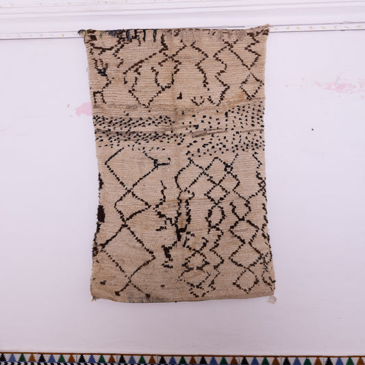 Vintage Moroccan Beni Ourain Rug - Abstract Tribal Diamond Pattern - Natural Wool