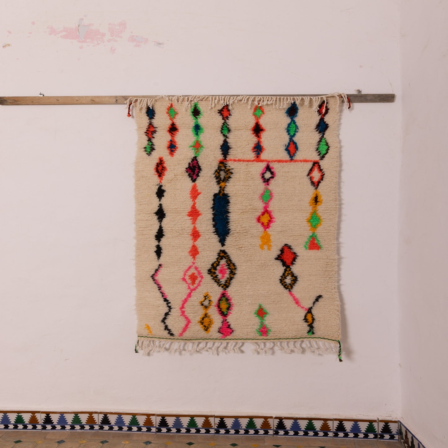 Vibrant Azilal Rug - Handmade Moroccan Wool & Cotton Small Carpet - Rainbow Tribal Boho Decor