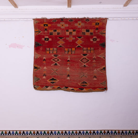 Vintage Moroccan Berber Rug – Handwoven Wool Carpet – Red Tribal Boho Decor