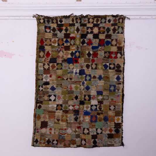 Vintage Moroccan Boucherouite Rug – Patchwork Wool & Cotton – Handmade Berber Carpet – Boho Chic Home Decor