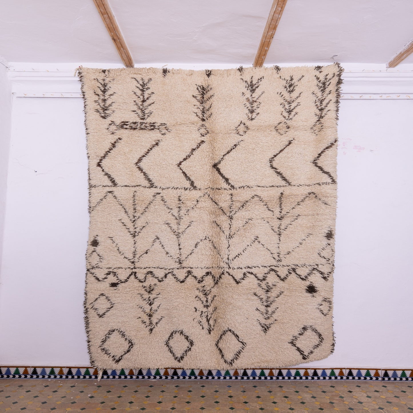 Handwoven Moroccan Beni Ourain Rug | Authentic Wool Berber Carpet | Tribal Minimalist Décor ; 10,17 ft / 6,56 ft