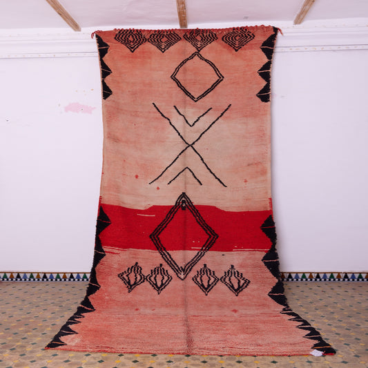 Vintage Moroccan Berber Rug – Handwoven Wool Rug with Bold Tribal Diamond Motifs & Red Accents – Boho Statement Piece