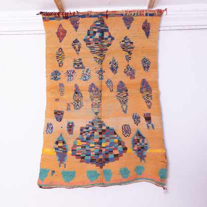 Vintage Moroccan Rehamna Rug - Abstract Berber Artistry in Warm Tones ; 9,02 ft / 4,43 ft