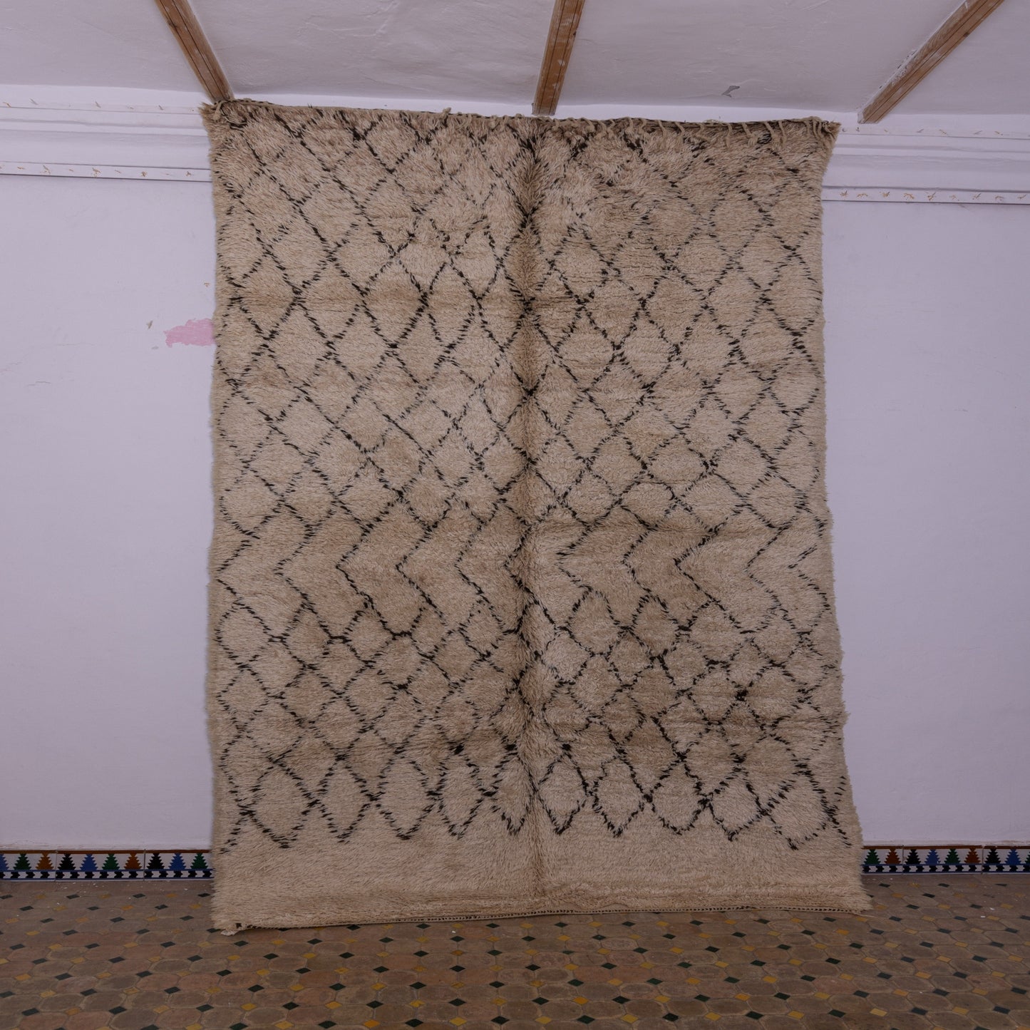 Authentic Vintage Beni Ourain Moroccan Rug | Handwoven Wool Berber Carpet ; 11,48 ft / 6,73 ft