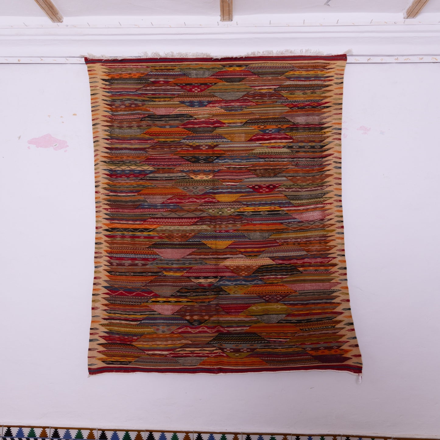 Handwoven Moroccan Akhnif Rug – Authentic Wool & Cotton Berber Carpet ; 2,55 ft /  1,55 ft