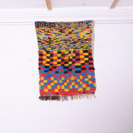 Vintage Moroccan Bjaad Rug – Handwoven Wool Berber Carpet with Vibrant Geometric Checkerboard Design – Bold Bohemian Home Decor