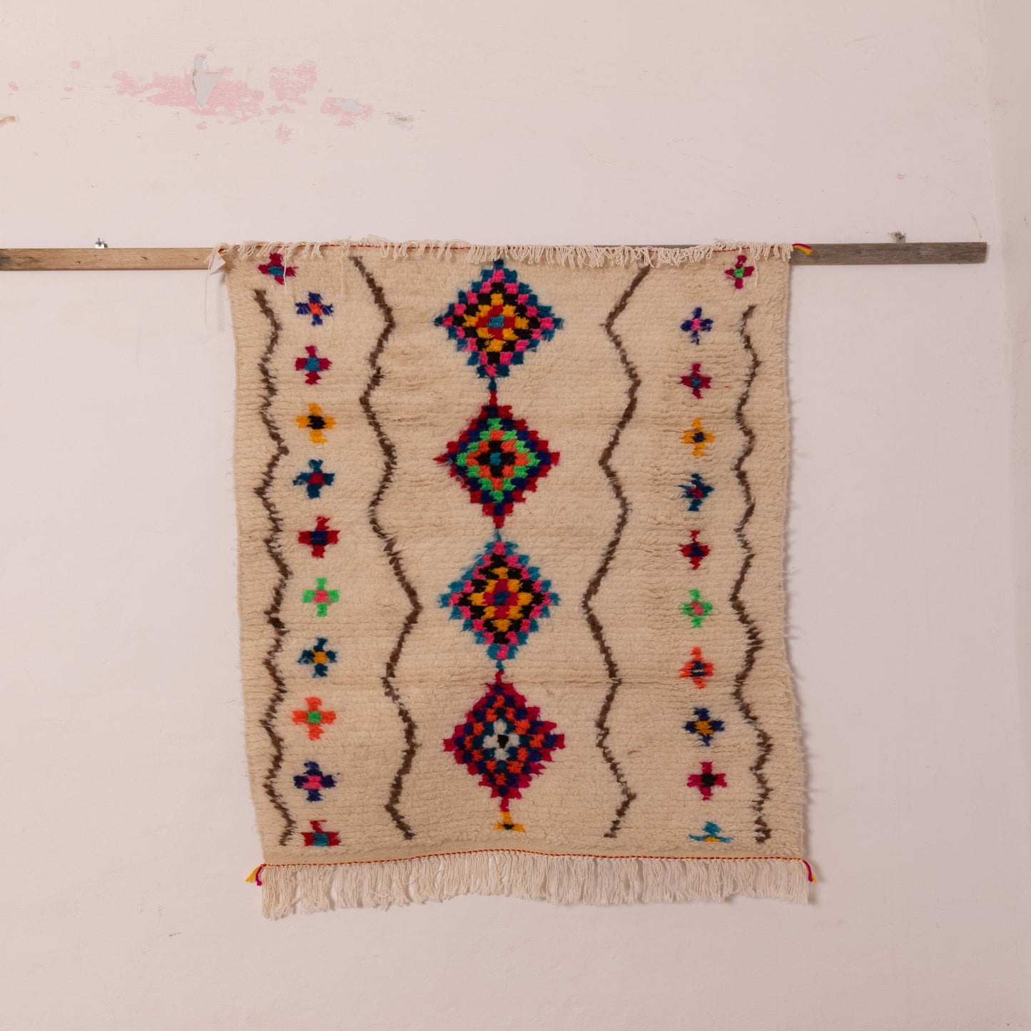 Small Azilal Berber Rug - Colorful Moroccan Handwoven Wool Art - 80% Wool 20% Cotton - Mini Wall Hanging or Accent Rug