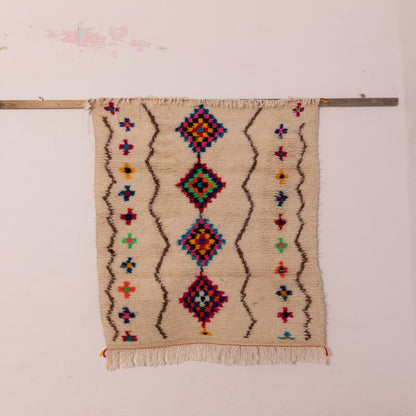 Small Azilal Berber Rug - Colorful Moroccan Handwoven Wool Art - 80% Wool 20% Cotton - Mini Wall Hanging or Accent Rug