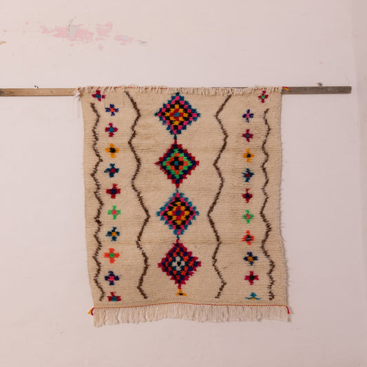 Small Azilal Berber Rug - Colorful Moroccan Handwoven Wool Art - 80% Wool 20% Cotton - Mini Wall Hanging or Accent Rug