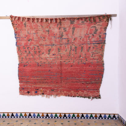 Vintage Moroccan Berber Rug – Handwoven Wool & Cotton Red Boucherouite Carpet