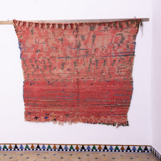Vintage Moroccan Berber Rug – Handwoven Wool & Cotton Red Boucherouite Carpet
