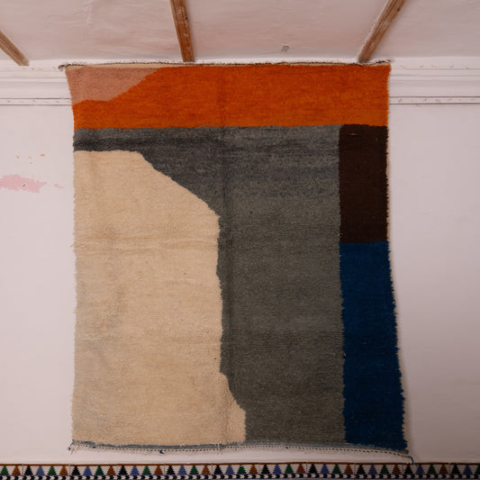 Modern Color Block Azilal Rug - 80% Wool 20% Cotton Moroccan Handwoven Carpet - Minimalist Abstract Design